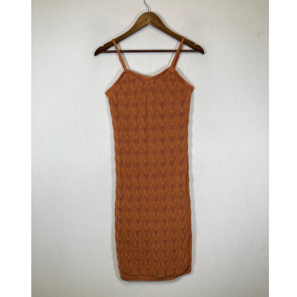 Boho Festival Casa‎ Cabana Womens Small Orange Crochet Knit Lined Mini Dress
